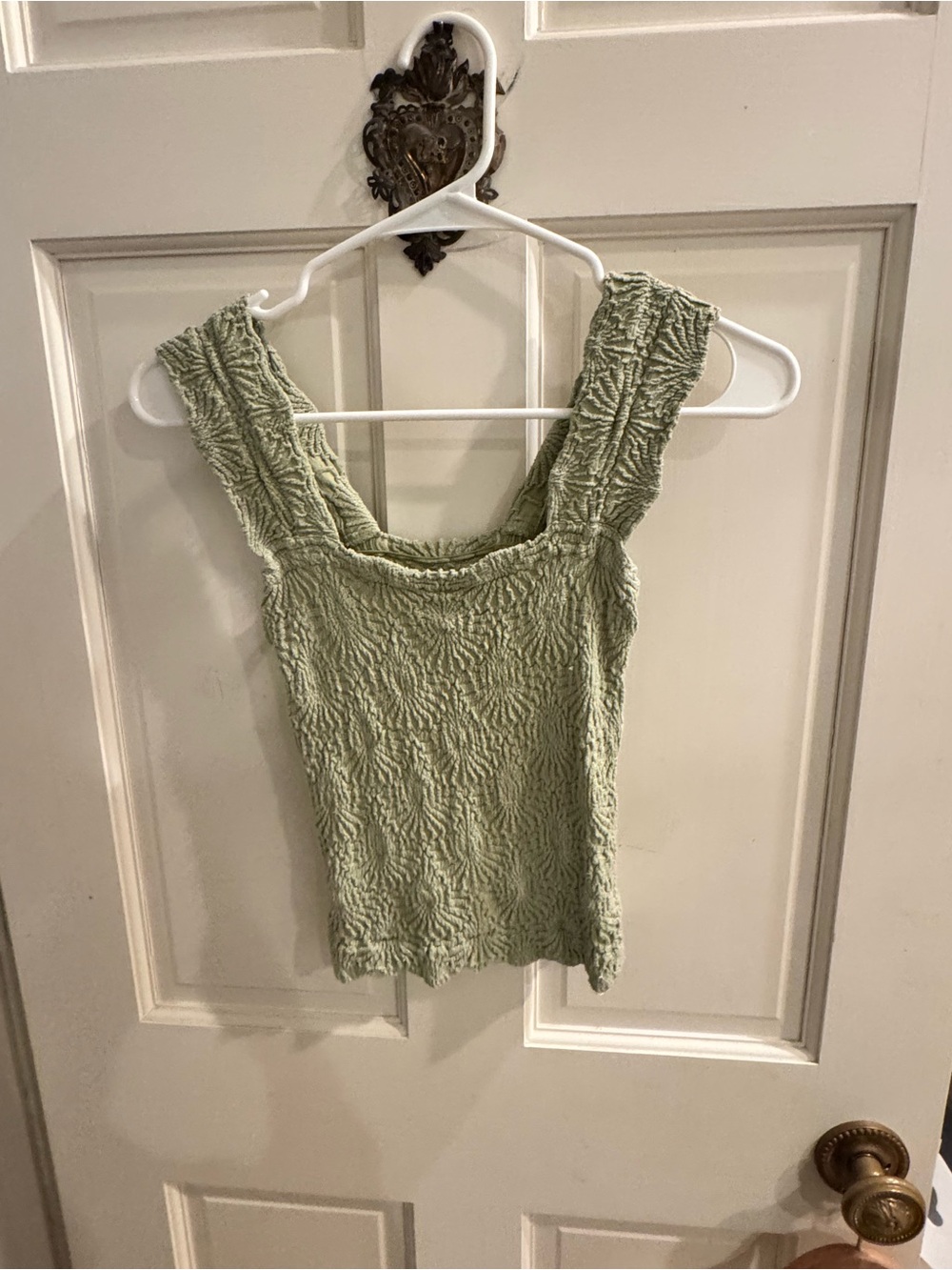 Crinkle Knit Square-Neck Tank Top - Light Sage
